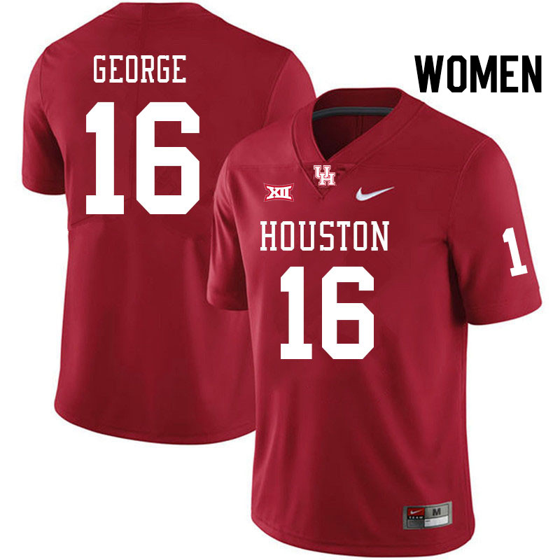 Women #16 Brian George Houston Cougars Big 12 XII College Football Jerseys Stitched-Red - Click Image to Close